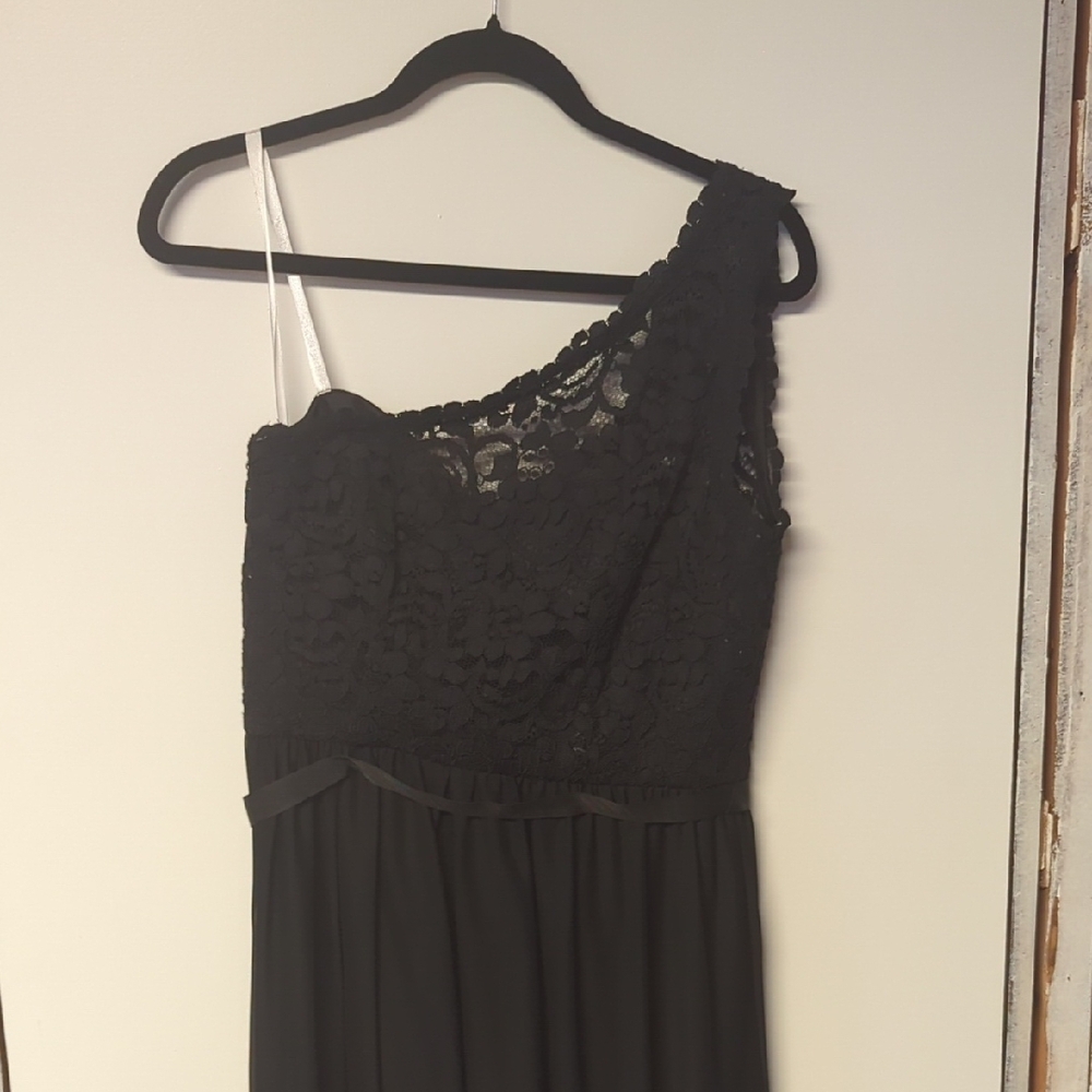 David's Bridal Black One-Shoulder Gown